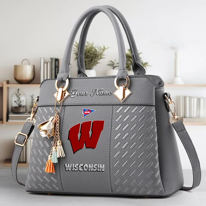 LIMITED EDITION - NEW CUSTOMIZED NCAA FBS18 WSB WS BADGERS ZIP HANDBAG MULTICOLOR