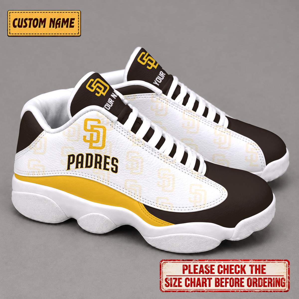 LIMITED EDITION - NEW CUSTOMIZED NFL18 SDP SAN DIEGO PADRES AIR JORDAN 13 LOW TOP SNEAKER