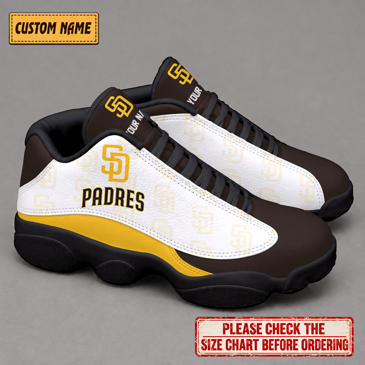 LIMITED EDITION - NEW CUSTOMIZED NFL18 SDP SAN DIEGO PADRES AIR JORDAN 13 LOW TOP SNEAKER