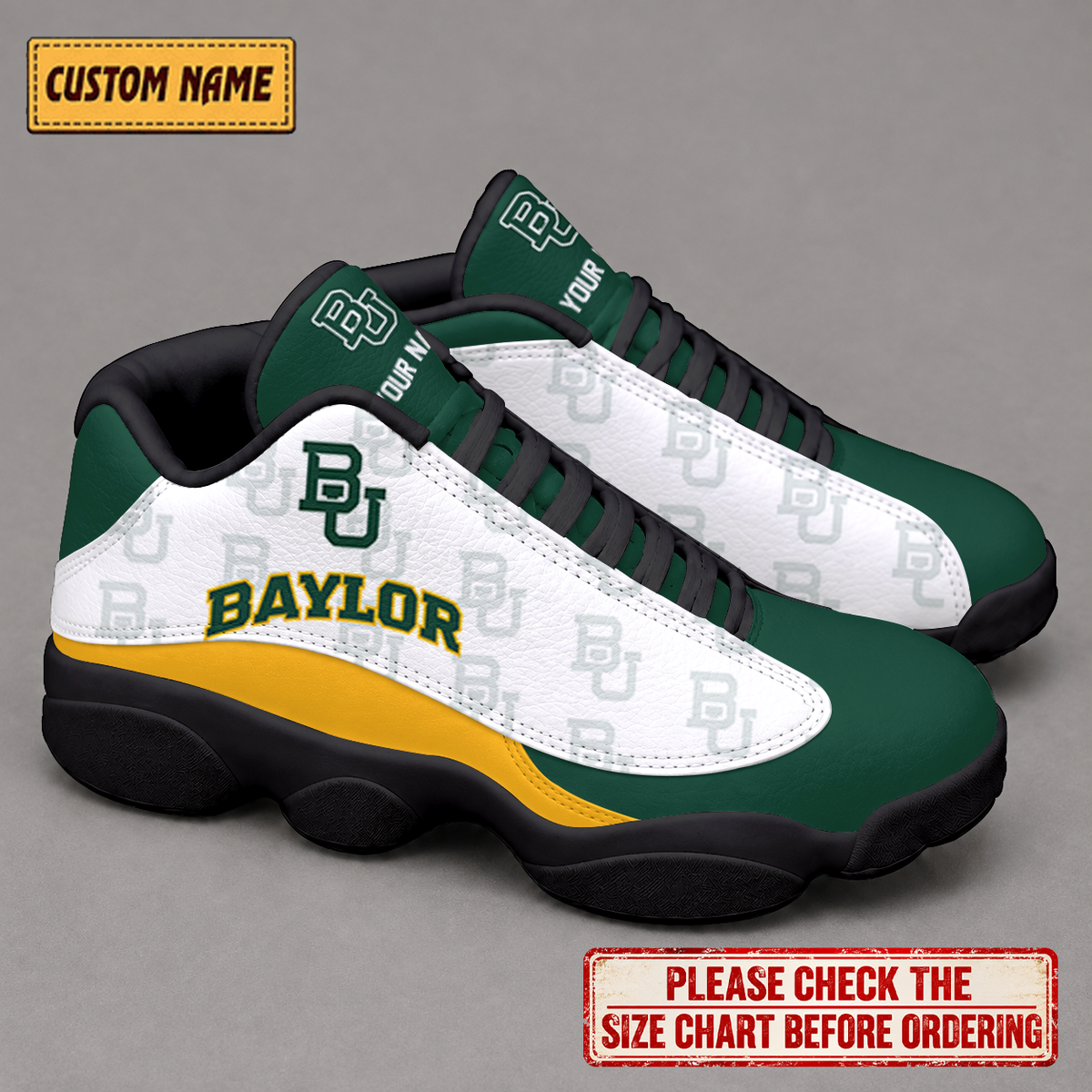 EXCLUSIVE EDITION - NEW CUSTOMIZED NCAA MAM18 BAB BAYLOR BEARS AIR JORDAN 13 LOW TOP SNEAKER