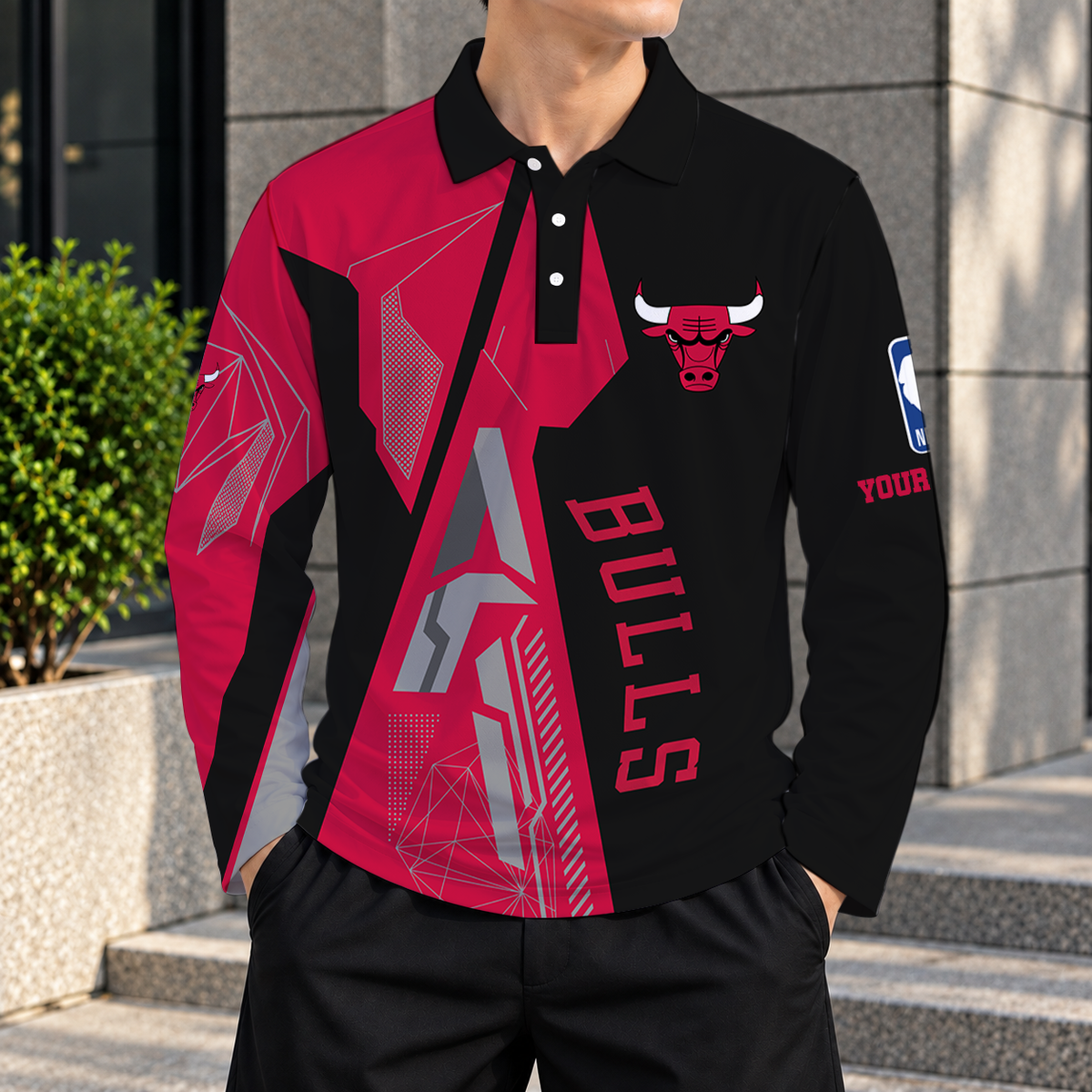 LIMITED EDITION - NEW CUSTOMIZED NBA19 CBU CHICAGO BULLS MEN'S LONG SLEEVE POLO