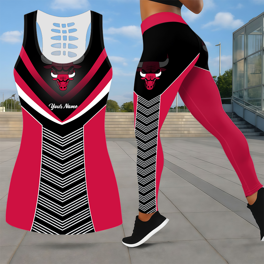LIMITED EDITION - NEW CUSTOMIZED NBA19 CBU CHICAGO BULLS LEGGINGS & HOLLOW TANK TOP SET