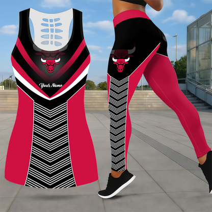 LIMITED EDITION - NEW CUSTOMIZED NBA19 CBU CHICAGO BULLS LEGGINGS & HOLLOW TANK TOP SET