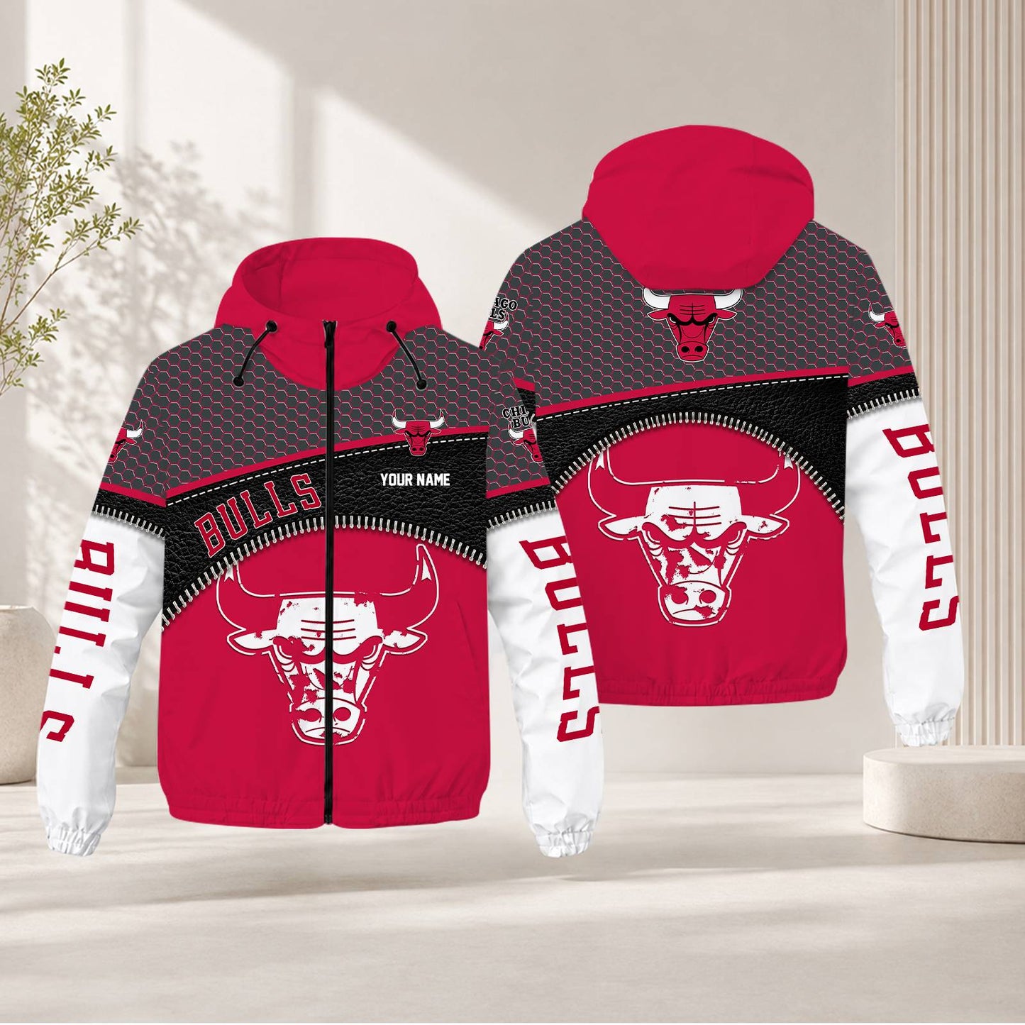 FLASH SALE - NEW CUSTOMIZED NBA19 CBU CHICAGO BULLS WINDBREAKER JACKET