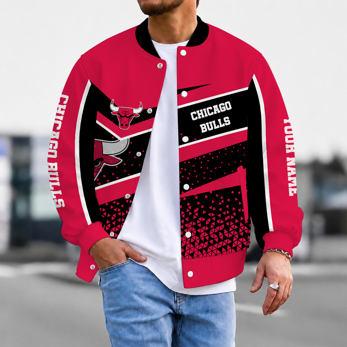 SPECIAL EDITION - NEW CUSTOMIZED NBA19 CBU CHICAGO BULLS BASEBALL JACKET, SATIN VARSITY JACKET