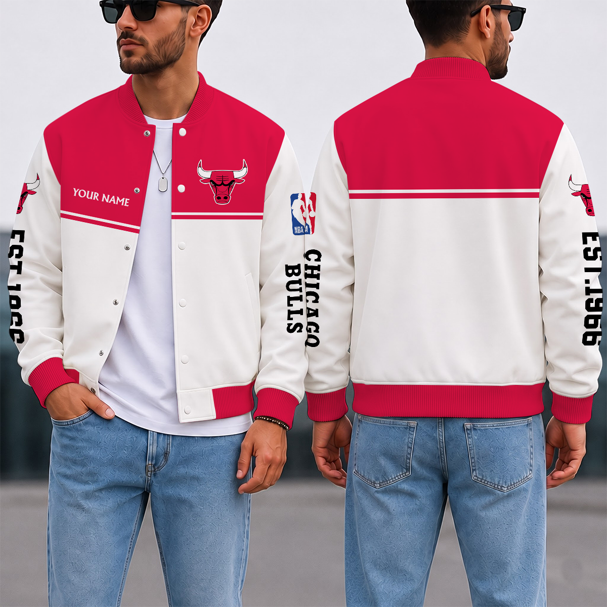 EXCLUSIVE EDITION - NEW CUSTOMIZED NBA19 CBU CHICAGO BULLS BASEBALL JACKET, SATIN VARSITY JACKET