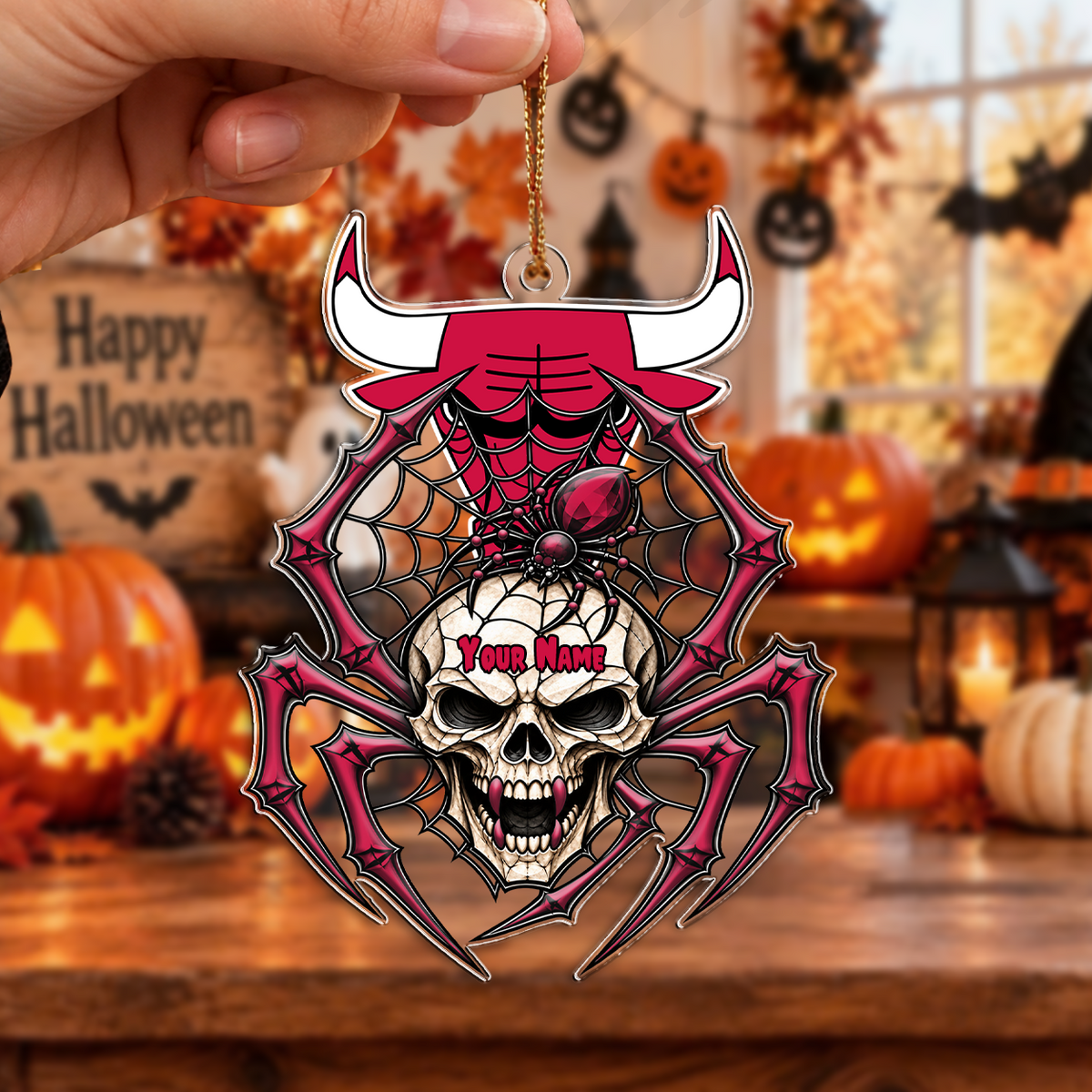 VIRAL EDITION - NEW CUSTOMIZED NBA19 CBU CHICAGO BULLS HALLOWEEN ACRYLIC ORNAMENT