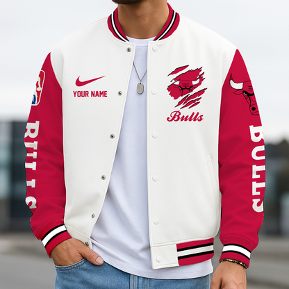 FINAL SALE - NEW CUSTOMIZED NBA19 CBU CH BULLS BASEBALL JACKET, SATIN VARSITY JACKET
