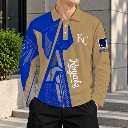 SPECIAL EDITION - NEW CUSTOMIZED MLB19 KCR KANSAS CITY ROYALS MEN'S LONG SLEEVE POLO