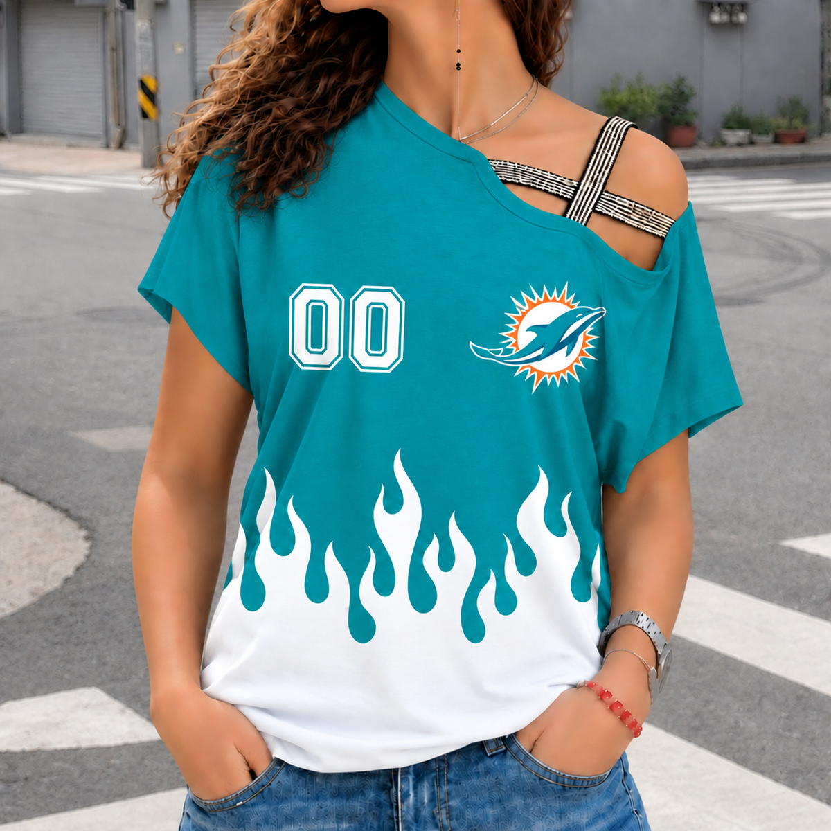 LIMITED EDITION - NEW CUSTOMIZED NFL19 MDP MIAMI DOLPHINS WOMEN'S SHOULDER SHIRT