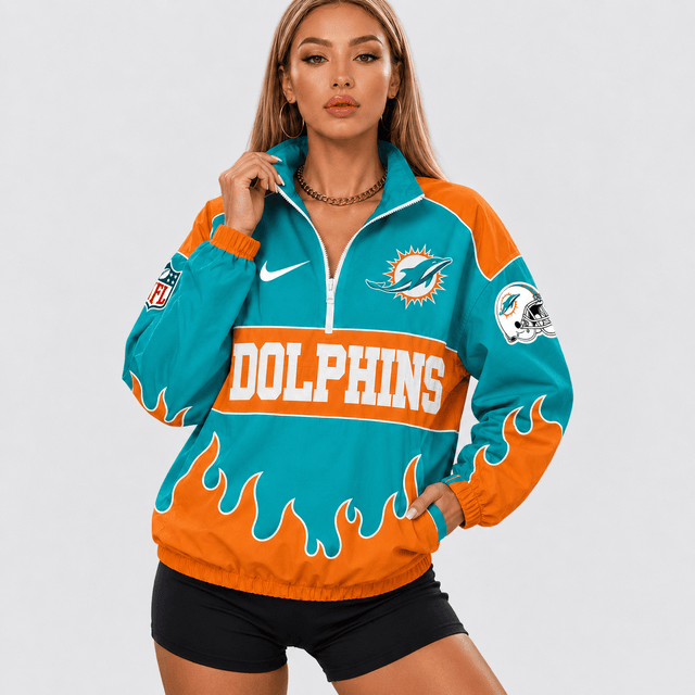 ELITE EDITION - NEW CUSTOMIZED | NFL19 MDP MIAMI DOLPHINS V-NECK ZIPPER SWEATSHIRT JACKET