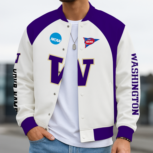 LIMITED DROP - NEW CUSTOMIZED | NCAA FBS19 WSH WS HUSKIES BASEBALL JACKET, SATIN VARSITY JACKET