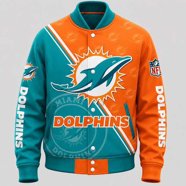 SPECIAL EDITION - NEW CUSTOMIZED | NFL19 MDP MIAMI DOLPHINS SATIN VARSITY & BASEBALL JACKET