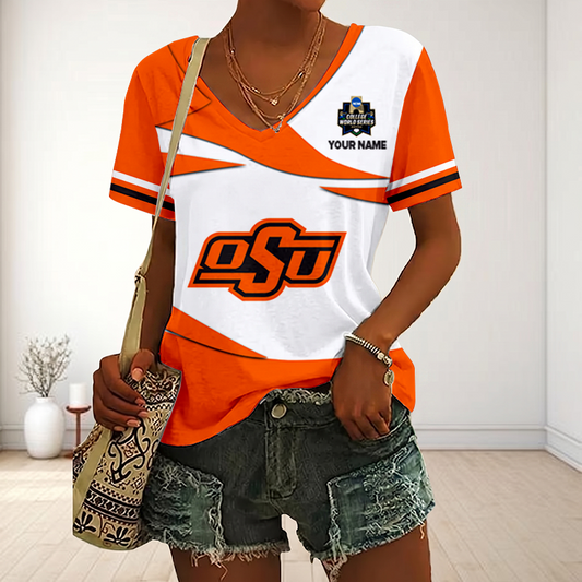VIRAL EDITON - NEW CUSTOMIZED CWS NCAA19 OSC OS COWBOYS V-NECK FEMALE SHIRT