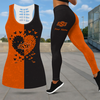LIMITED EDITION - NEW CUSTOMIZED NCAA CWS19 OSC OKLAHOMA STATE COWBOYS LEGGINGS & HOLLOW TANK TOP SET