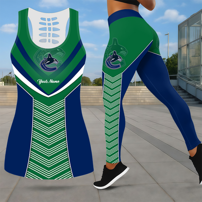 LIMITED EDITION - NEW CUSTOMIZED NHL19 VCC VANCOUVER CANUCKS LEGGINGS & HOLLOW TANK TOP SET