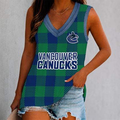 LIMITED EDITION - NEW CUSTOMIZED NHL19 VCC VANCOUVER CANUCKS WOMEN'S V-NECK TANK TOP
