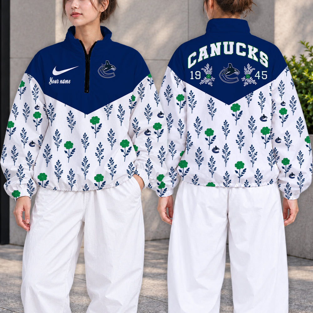 SPECIAL EDITION - NEW CUSTOMIZED NHL19 VCC VANCOUVER CANUCKS V-NECK ZIPPER SWEATSHIRT JACKET