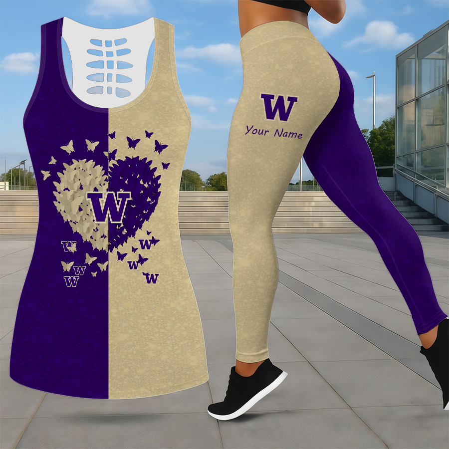 LIMITED EDITION - NEW CUSTOMIZED NCAA FBS19 WSH WASHINGTON HUSKIES LEGGINGS & HOLLOW TANK TOP SET