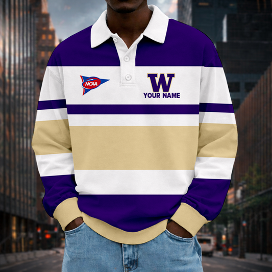 MEGA SALE - NEW CUSTOMIZED FBS NCAA19 WSH WS HUSKIES UNISEX LONG SLEEVE POLO