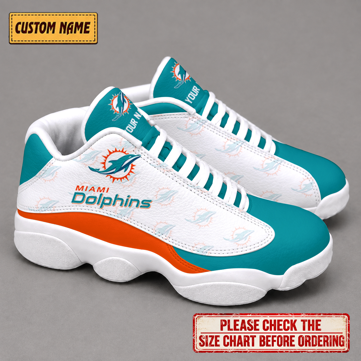 LIMITED EDITION - NEW CUSTOMIZED NFL19 MDP MIAMI DOLPHINS AIR JORDAN 13 LOW TOP SNEAKER