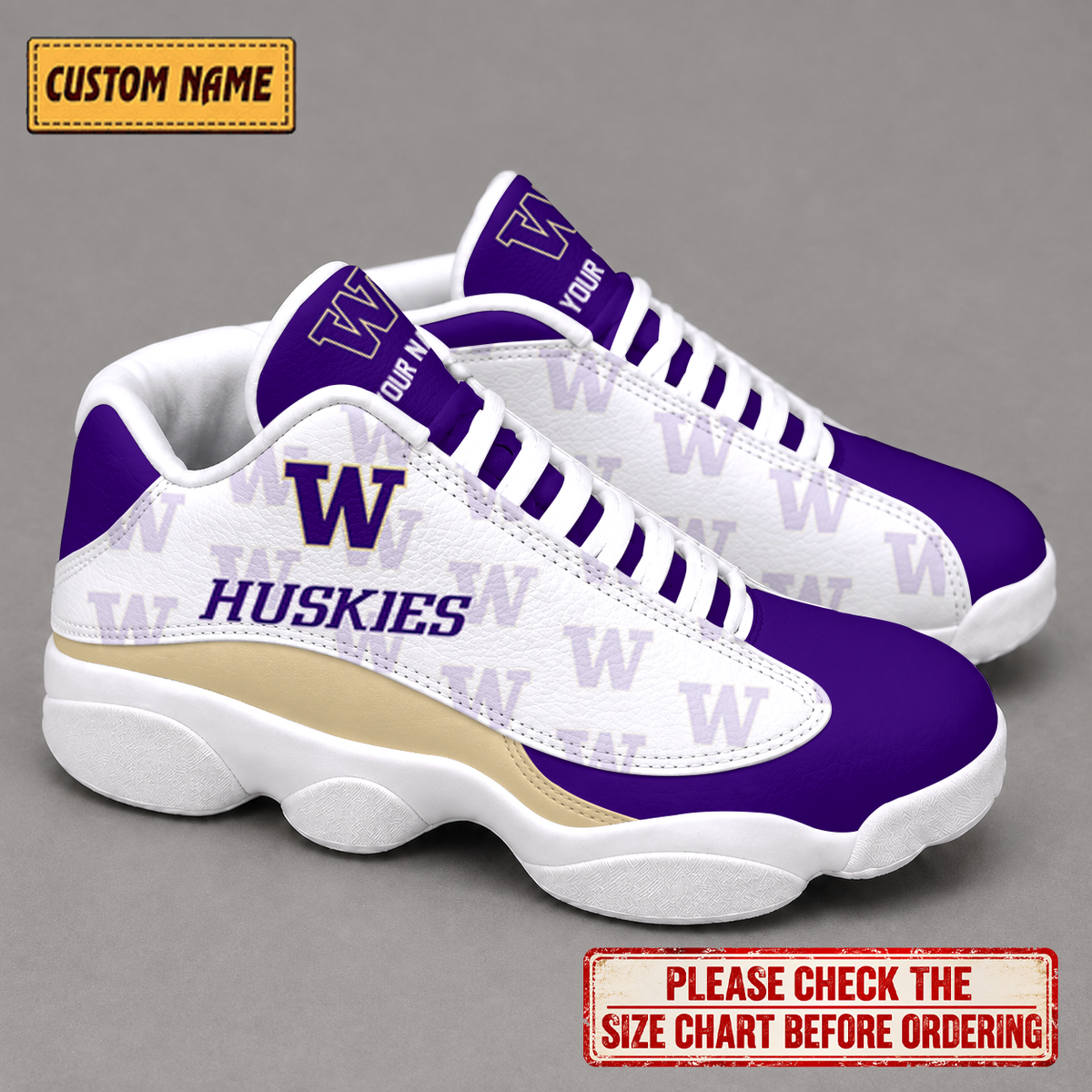 LIMITED EDITION - NEW CUSTOMIZED NCAA FBS19 WSH WASHINGTON HUSKIES AIR JORDAN 13 LOW TOP SNEAKER