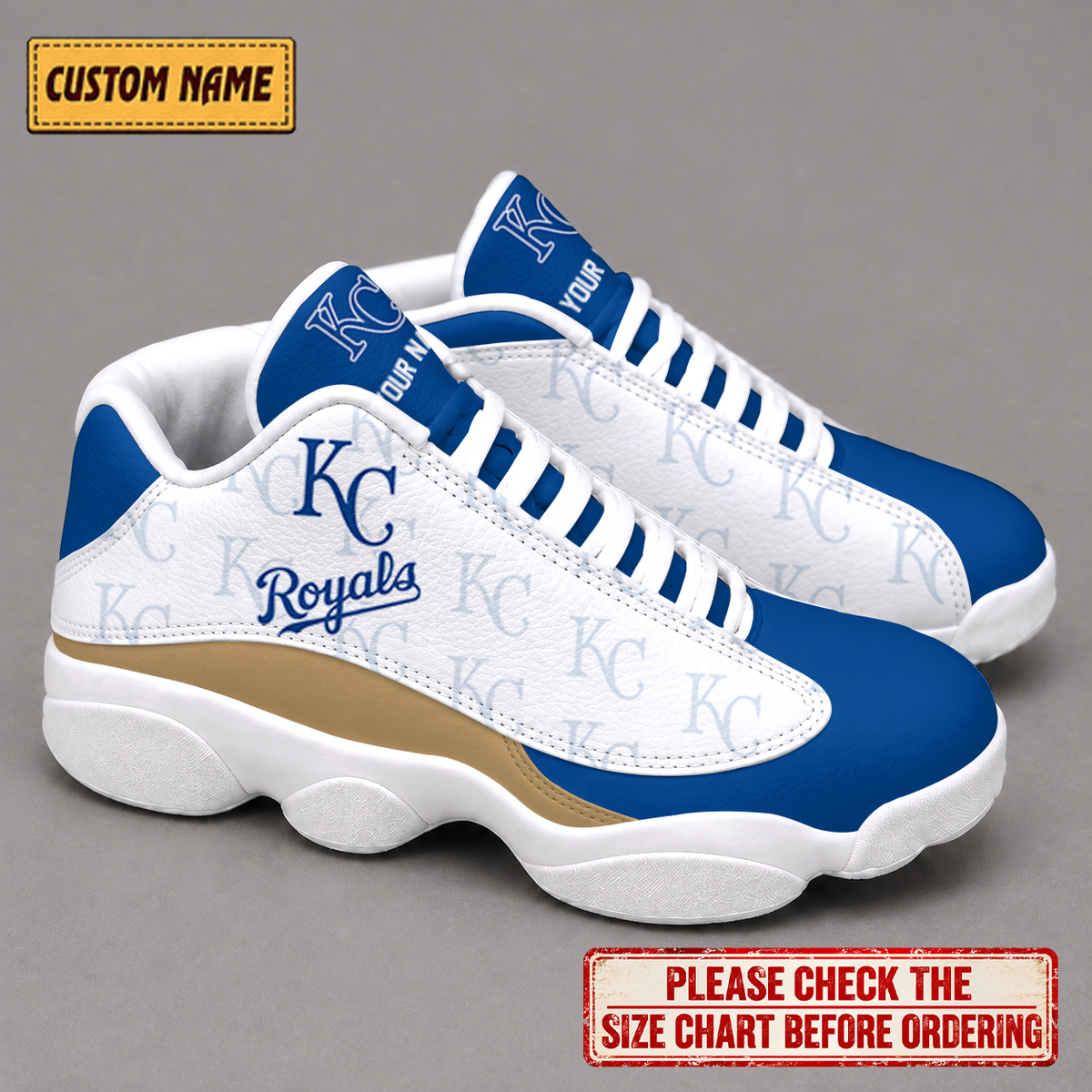 LIMITED EDITION - NEW CUSTOMIZED NFL19 KCR KANSAS CITY ROYALS AIR JORDAN 13 LOW TOP SNEAKER