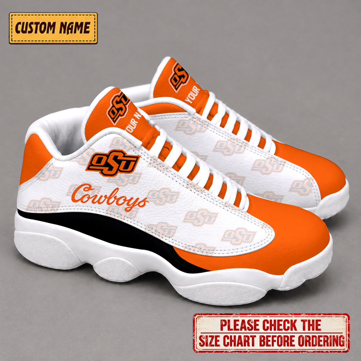 LIMITED EDITION - NEW CUSTOMIZED NCAA CWS19 OSC OKLAHOMA STATE COWBOYS AIR JORDAN 13 LOW TOP SNEAKER