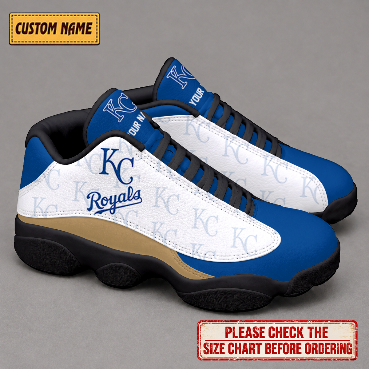 LIMITED EDITION - NEW CUSTOMIZED NFL19 KCR KANSAS CITY ROYALS AIR JORDAN 13 LOW TOP SNEAKER