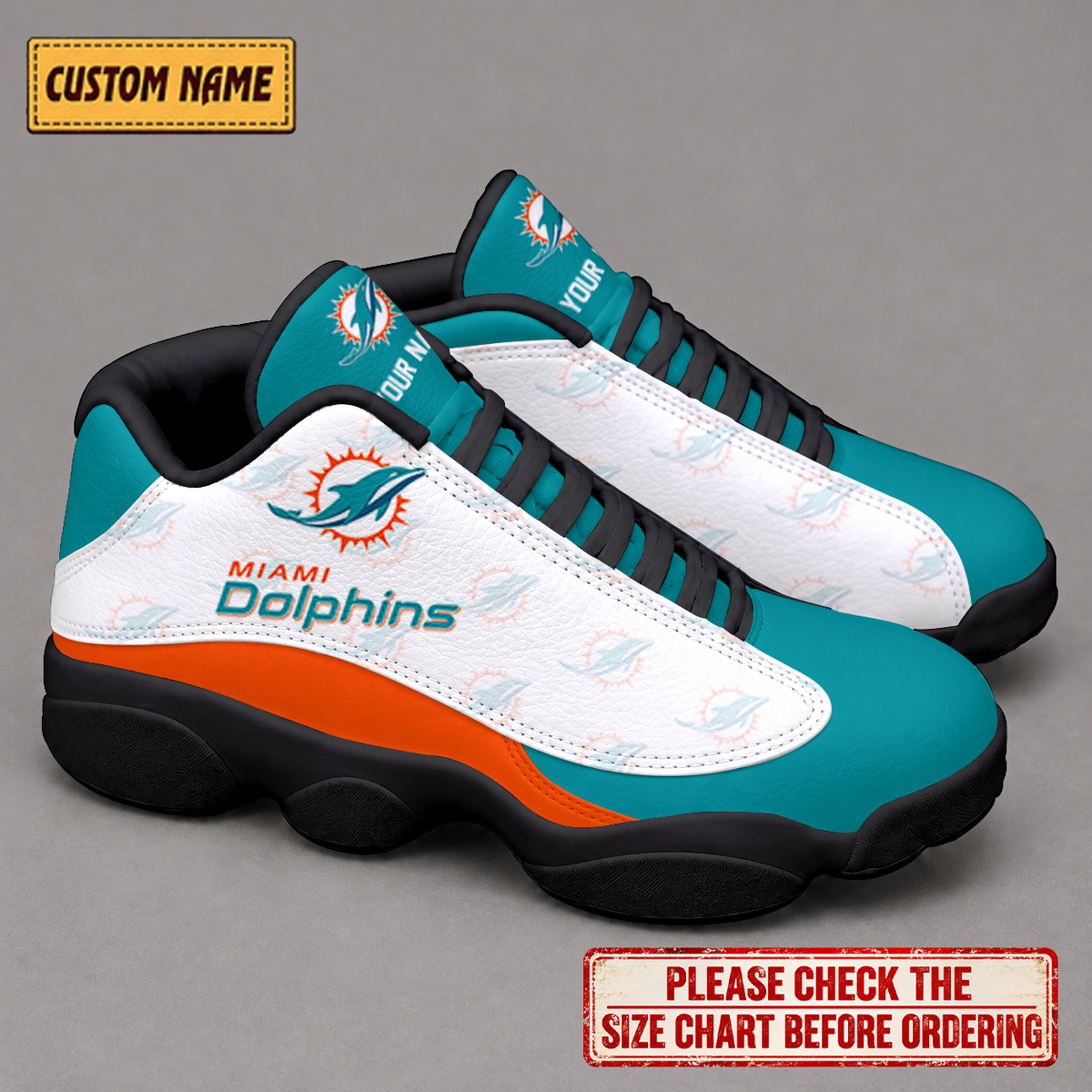 LIMITED EDITION - NEW CUSTOMIZED NFL19 MDP MIAMI DOLPHINS AIR JORDAN 13 LOW TOP SNEAKER