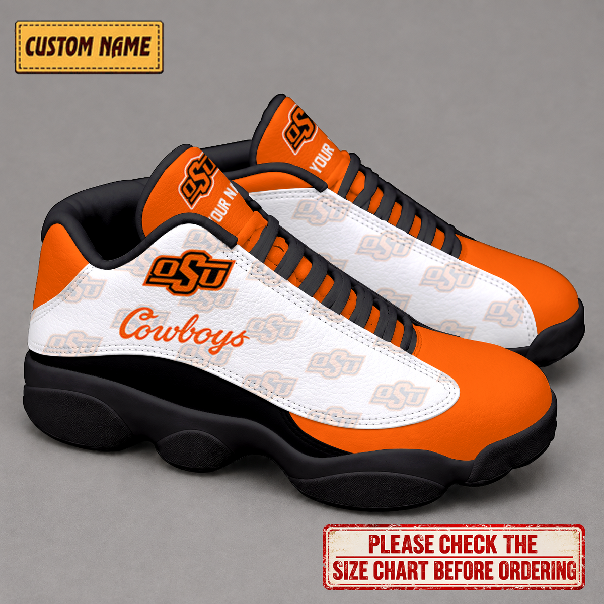 LIMITED EDITION - NEW CUSTOMIZED NCAA CWS19 OSC OKLAHOMA STATE COWBOYS AIR JORDAN 13 LOW TOP SNEAKER