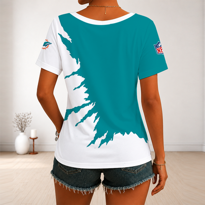 [SPECIAL OFFER] NEW CUSTOMIZED NFL19 MDP MIAMI DOLPHINS V-NECK FEMALE SHIRT
