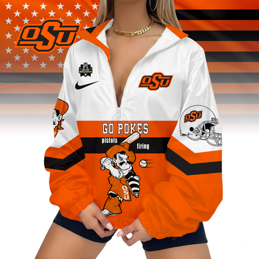 LIMITED EDITION - NEW CUSTOMIZED CWS NCAA19 OSC OS COWBOYS V-NECK ZIPPER SWEATSHIRT JACKET