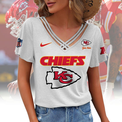 [SPECIAL OFFER] NEW CUSTOMIZED NFL01 KCC KANSAS CITY CHIEFS V-NECK SHIRT