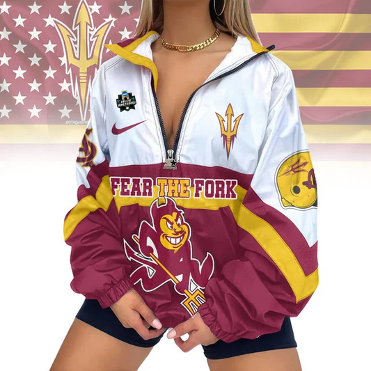 LIMITED EDITION - NEW CUSTOMIZED CWS NCAA02 ASS AS SUN DEVILS V-NECK ZIPPER SWEATSHIRT JACKET