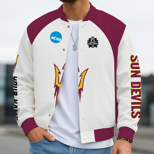 LIMITED DROP - NEW CUSTOMIZED|NCAA CWS02 ASS AS SUN DEVILS BASEBALL JACKET, SATIN VARSITY JACKET