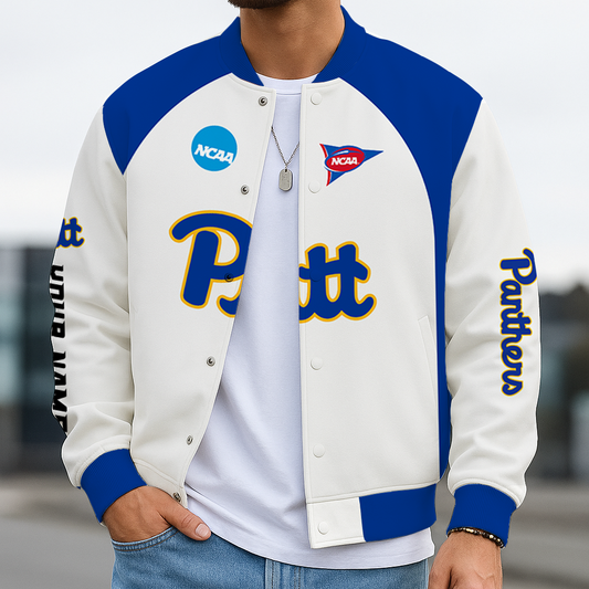 LIMITED DROP - NEW CUSTOMIZED | NCAA FBS02 PIP PI PANTHERS BASEBALL JACKET, SATIN VARSITY JACKET