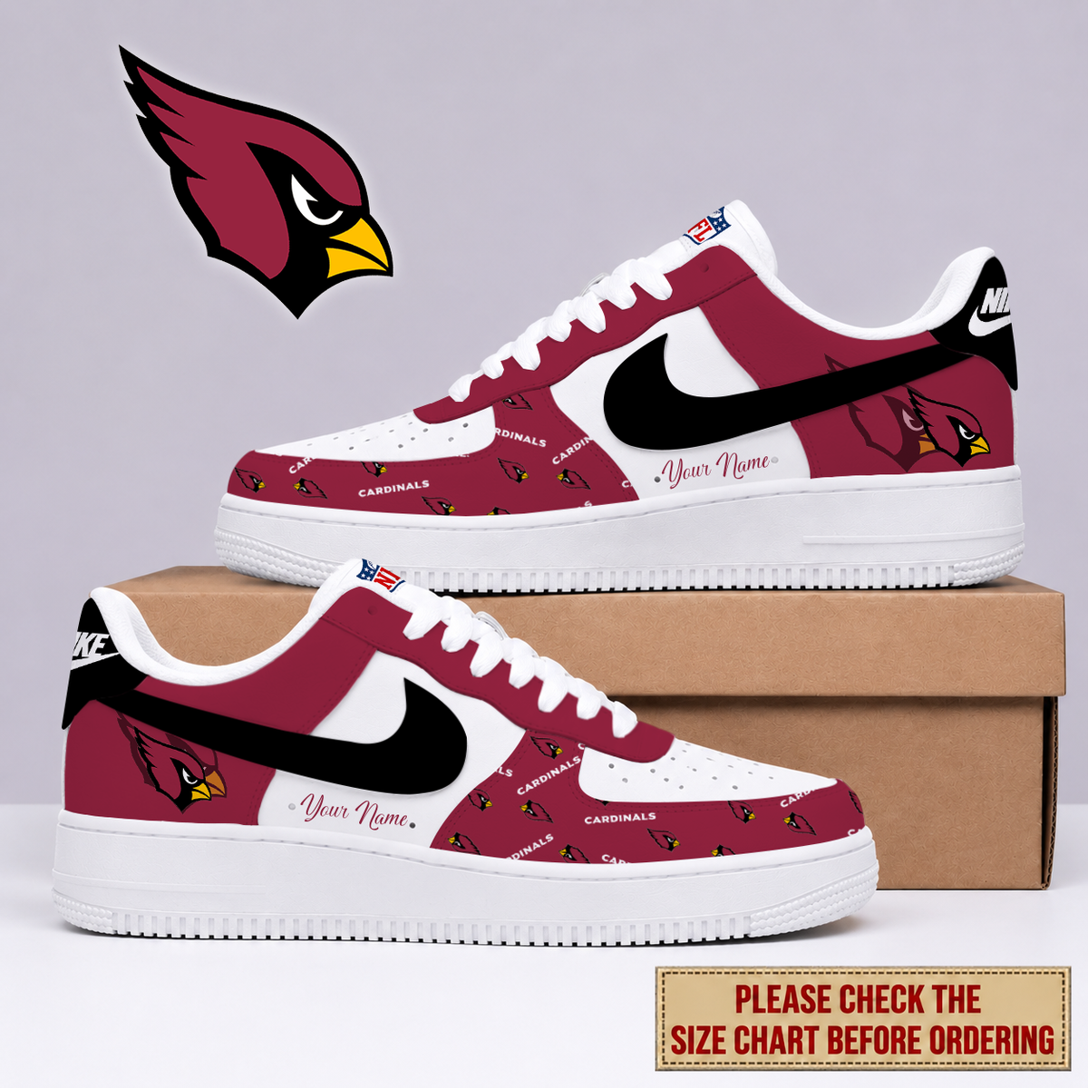 EXCLUSIVE EDITION - NEW CUSTOMIZED NFL20 ARC ARIZONA CARDINALS AF1 SHOES
