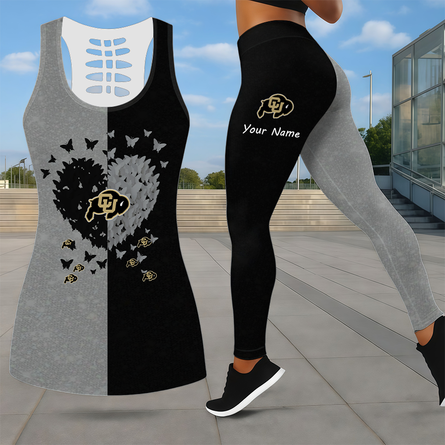LIMITED EDITION - NEW CUSTOMIZED NCAA FBS20 CRB COLORADO BUFFALOES LEGGINGS & HOLLOW TANK TOP SET