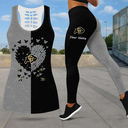 LIMITED EDITION - NEW CUSTOMIZED NCAA FBS20 CRB COLORADO BUFFALOES LEGGINGS & HOLLOW TANK TOP SET