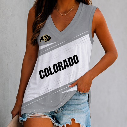 VIRAL EDITION - NEW CUSTOMIZED NCAA FBS20 CRB COLORADO BUFFALOES WOMEN'S V-NECK TANK TOP