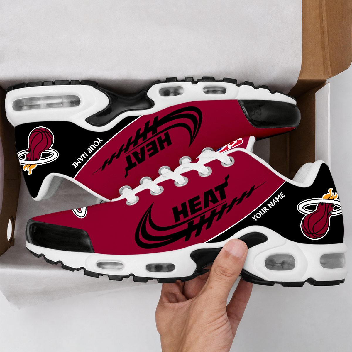LIMITED EDITION - NEW CUSTOMIZED NBA20 MHE MIAMI HEAT AIR MAX PLUS SNEAKERS
