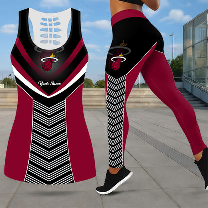 LIMITED EDITION - NEW CUSTOMIZED NBA20 MHE MIAMI HEAT LEGGINGS & HOLLOW TANK TOP SET