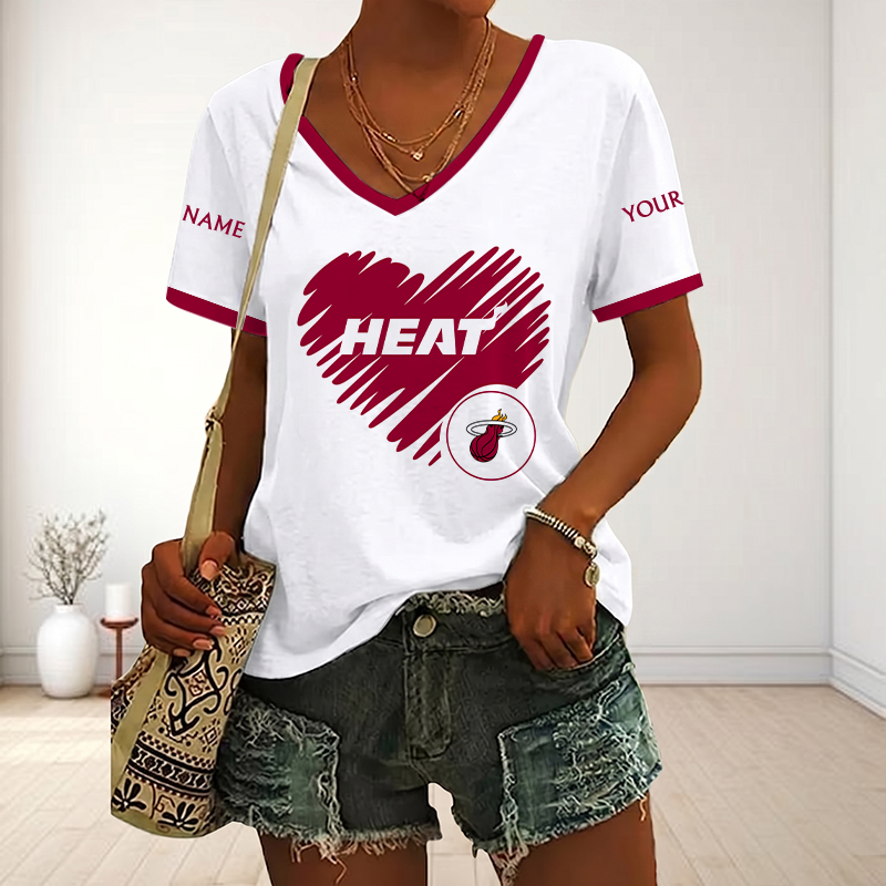 SPECIAL EDITION - NEW CUSTOMIZED NBA20 MHE MIAMI HEAT V-NECK FEMALE SHIRT