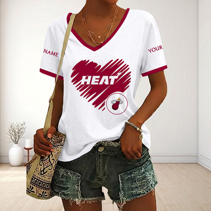 SPECIAL EDITION - NEW CUSTOMIZED NBA20 MHE MIAMI HEAT V-NECK FEMALE SHIRT