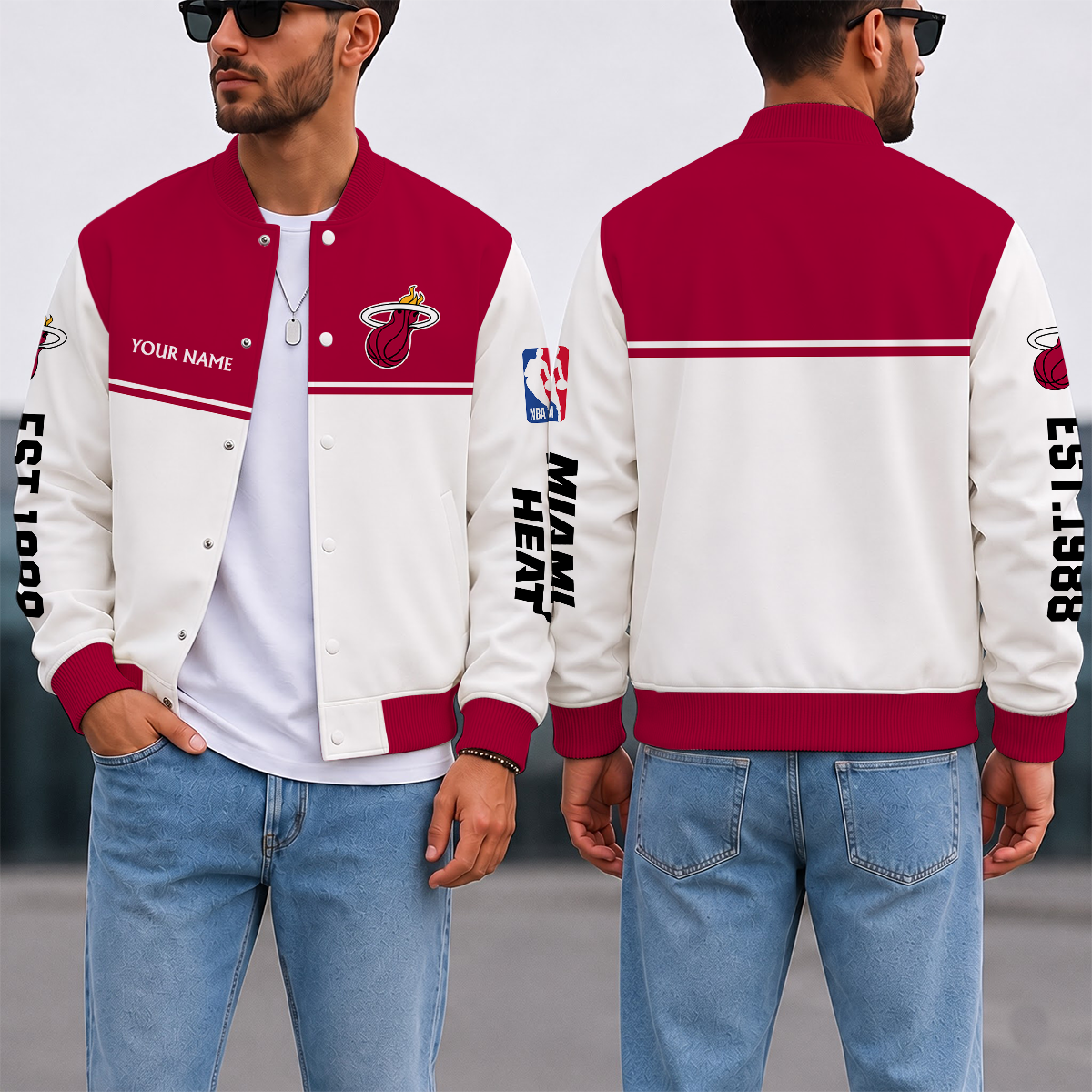 EXCLUSIVE EDITION - NEW CUSTOMIZED NBA20 MHE MIAMI HEAT BASEBALL JACKET, SATIN VARSITY JACKET