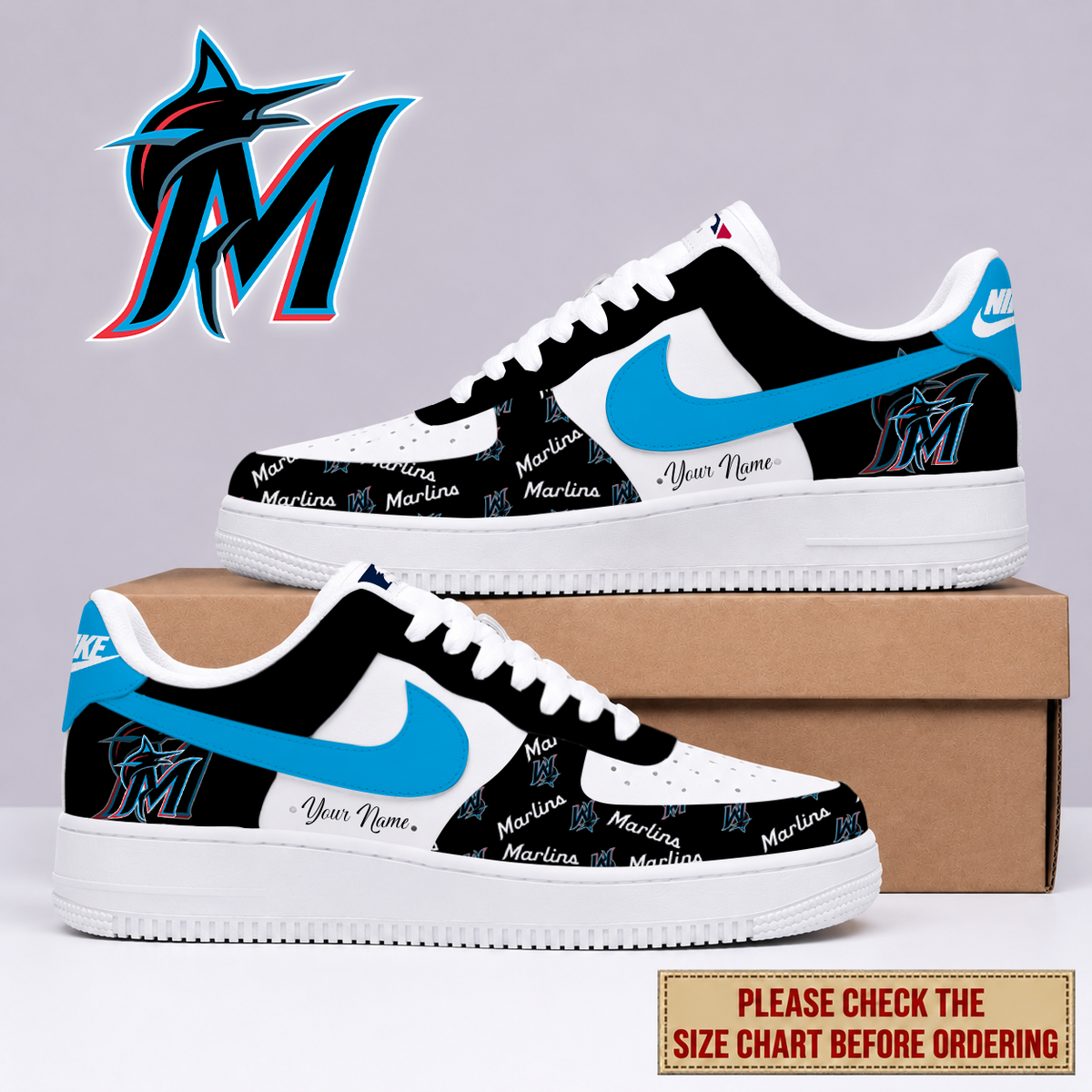 VIRAL EDITION - NEW CUSTOMIZED MLB20 MMS MIAMI MARLINS AF1 SHOES