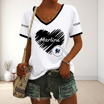 VIRAL EDITION - NEW CUSTOMIZED MLB20 MMS MIAMI MARLINS V-NECK FEMALE SHIRT