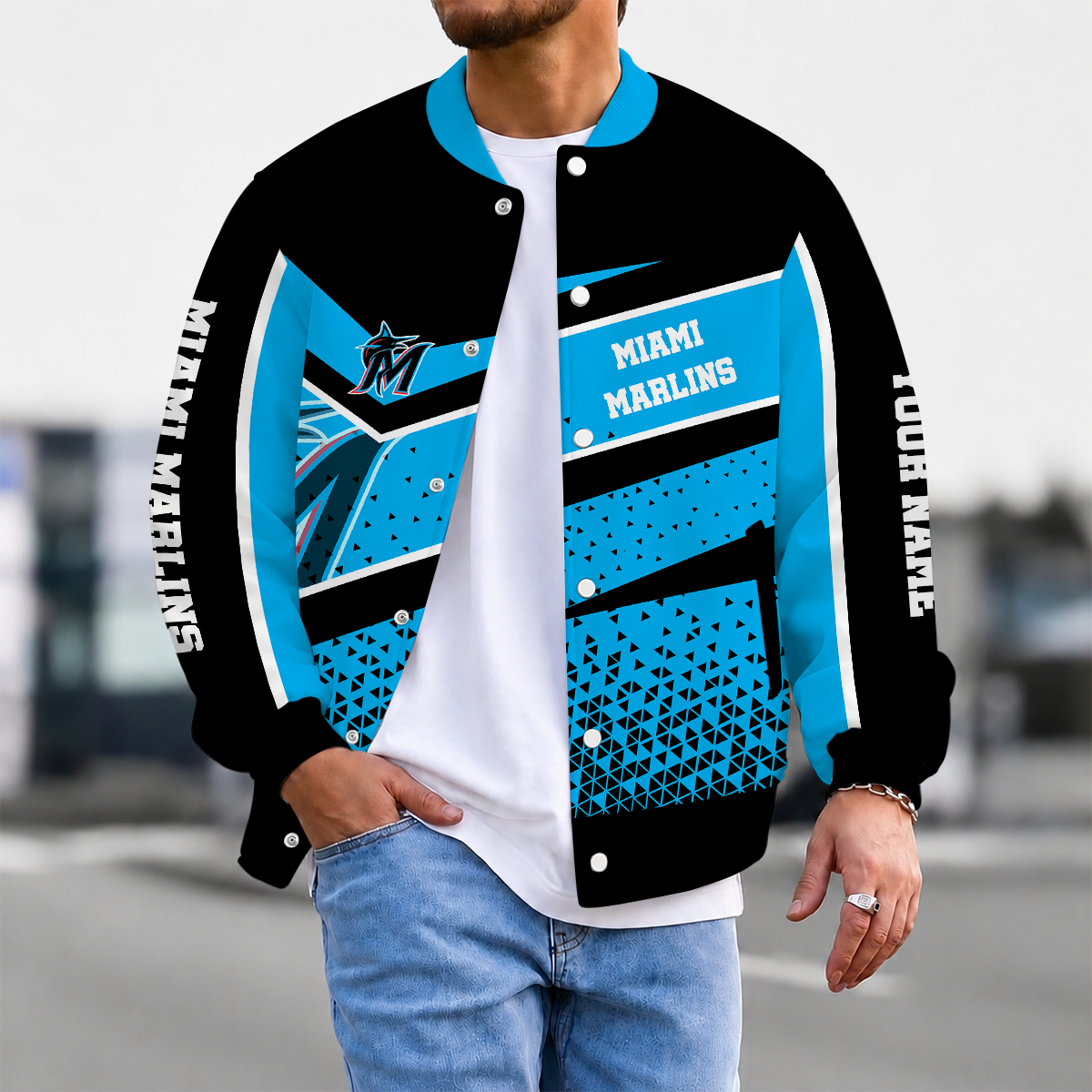 SPECIAL EDITION - NEW CUSTOMIZED MLB20 MMS MIAMI MARLINS SATIN VARSITY & BASEBALL JACKET