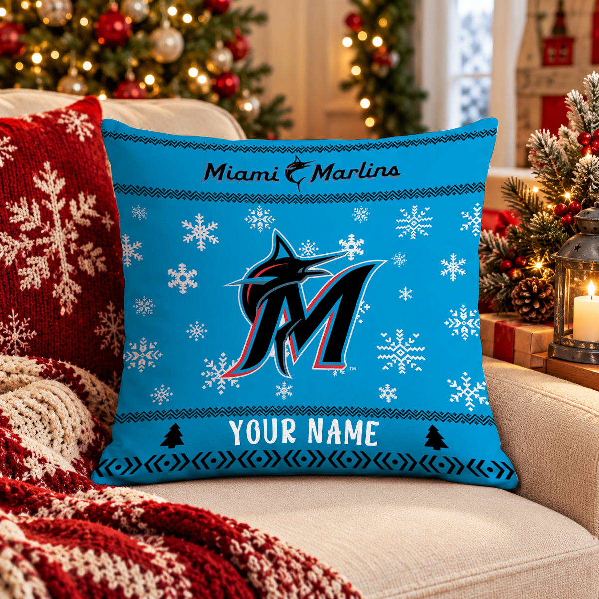 FINAL SALE - NEW PERSONALIZED MLB20 MMS MIAMI MARLINS PILLOW CASE